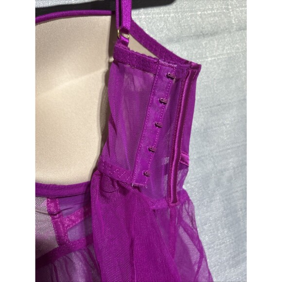 Victoria's Secret Babydoll Bra 36D Sexy Pink Purple Sheer Lace Padded Lingerie - Picture 7 of 9